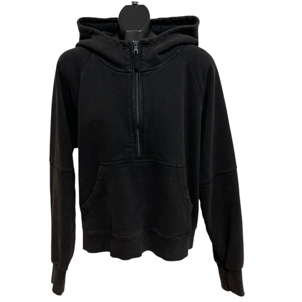 Women’s OFFLINE by aerie Black quarter Zip distressed hoodie Size Large